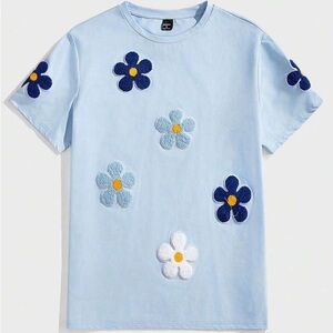 NFINITY Blue Tee with Floral Embroidery